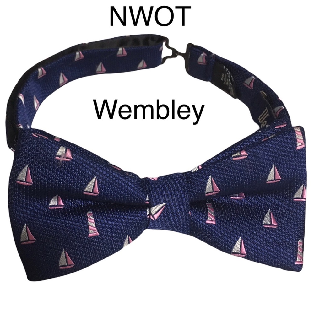 Wembley Bow Tie Sailboats blue pink mauve gray neck adjustable 14.5” to …